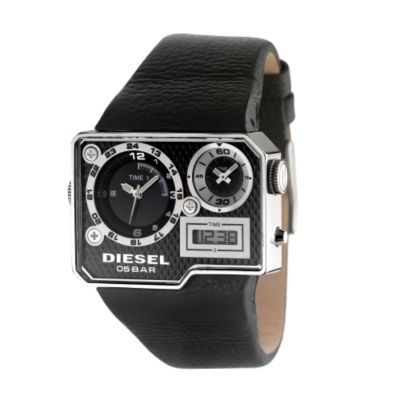 Men` Large Triple Dial Black Strap Watch