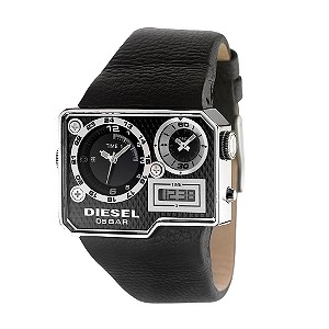 Men` Large Triple Dial Black Strap Watch