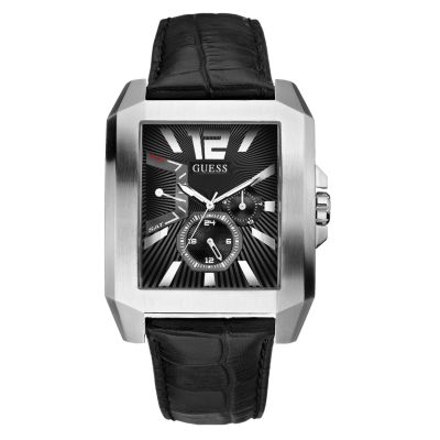 Guess Structure Men's Rectangular Dial Black Strap Watch - Product number 6514286