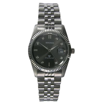 Diamond Men` Stainless Steel Bracelet Watch