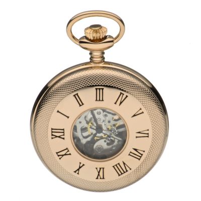 Unbranded Men` Rose Gold Plated Skeleton Pocket Watch