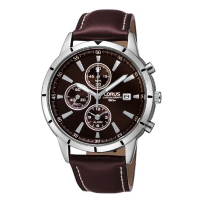 Lorus Men` Brown Chronograph Strap Watch