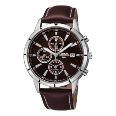 Men` Brown Chronograph Strap Watch