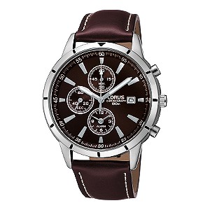 Men` Brown Chronograph Strap Watch