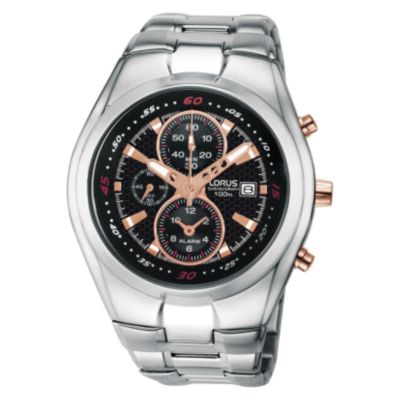 Lorus Men` Black And Rose Gold Chronograph Bracelet Watch