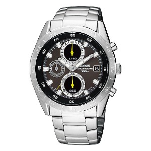 Lorus Men` Grey Dial Chronograph Bracelet Watch