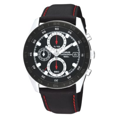 Lorus Men` Black And Red Chronograph Strap Watch