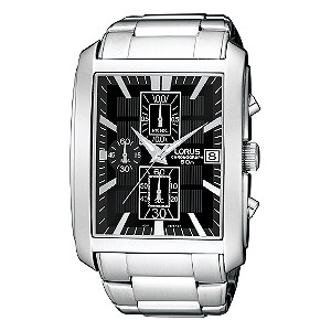 Lorus Men` Rectangular Dial Chronograph Bracelet Watch