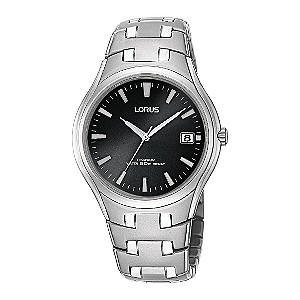 Men` Black Dial White Metal Bracelet Watch