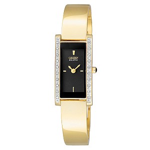 Citizen Eco-Drive Ladies`Diamond Gold-Plated Bangle Watch