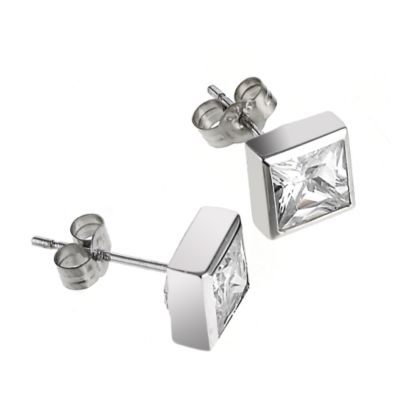 9ct white gold 6mm cubic zirconia square stud earrings - Product number 6516459