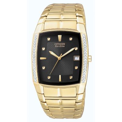 Eco-Drive Men` Diamond Set Gold-Plated Watch