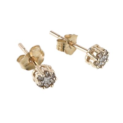 9ct gold brown and white diamond set round stud earrings - Product number 6516602
