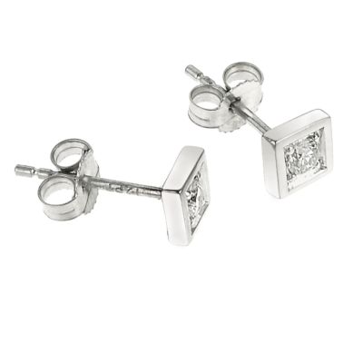 9ct white gold diamond square stud earrings