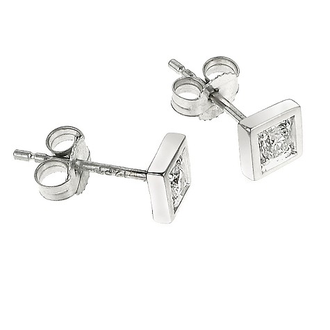 Unbranded 9ct white gold diamond square stud earrings