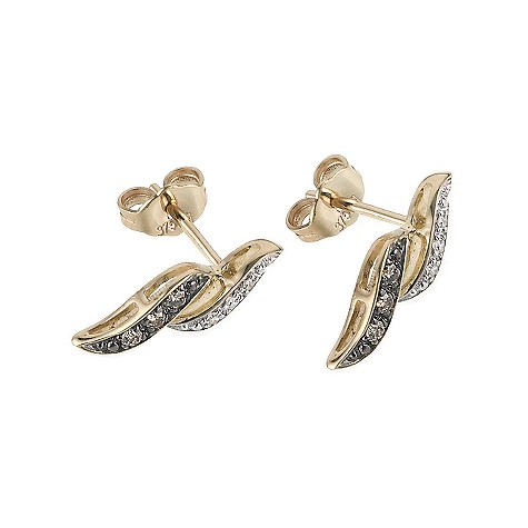 9ct gold brown and white diamond set wave stud