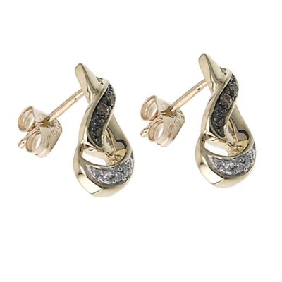 9ct gold 5 point brown and white diamond swirl stud earrings - Product number 6516793