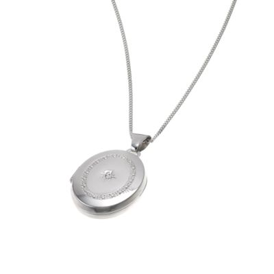 Unbranded 9ct white gold diamond set oval locket