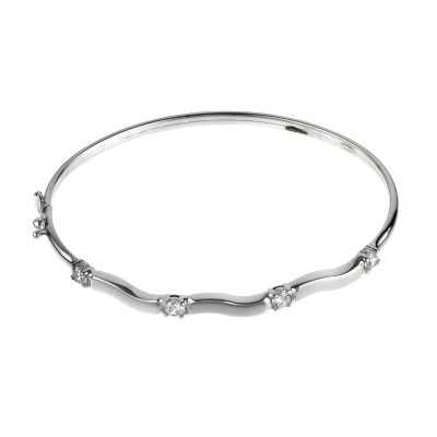9ct White Gold Cubic Zirconia Wave Bangle - Product number 6518974