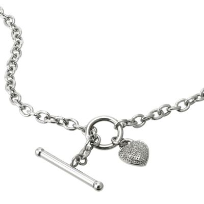 9ct white gold T-bar diamond set heart charm albert necklace - Product number 6519865