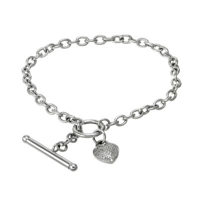 Unbranded 9ct white gold T-bar diamond set heart charm