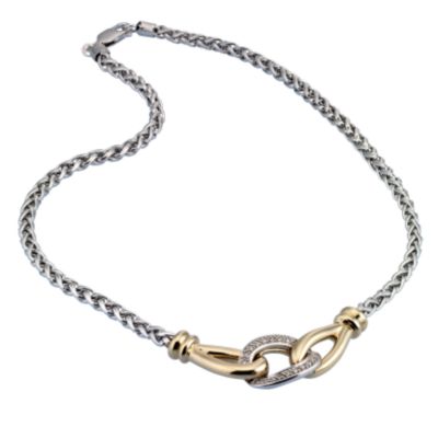 9ct gold and silver diamond set link necklace