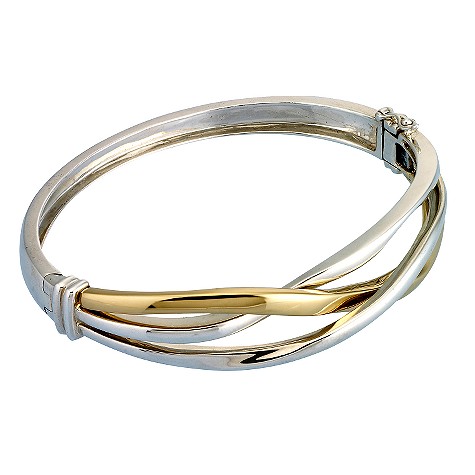 9ct gold and silver three crossover bangle