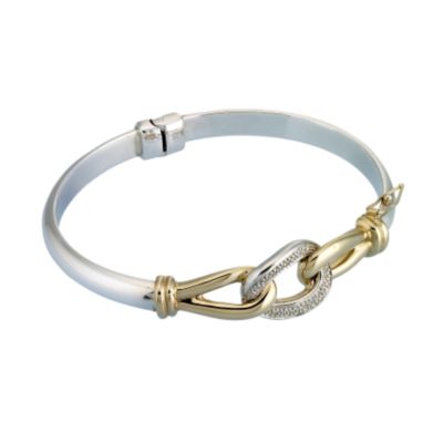 9ct gold and silver diamond set link bangle