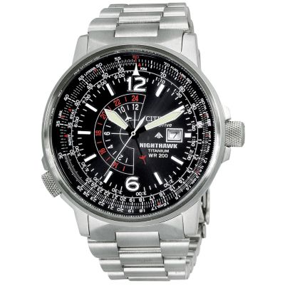 Citizen Eco-Drive Nighthawk Titanium Men's Duo Time Bracelet Watch - Product number 6520308