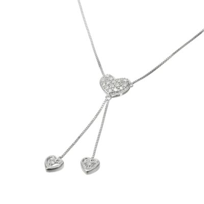 Unbranded 9ct white gold diamond pave heart drop necklace