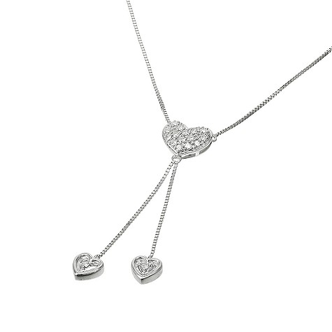 9ct white gold diamond pave heart drop necklace