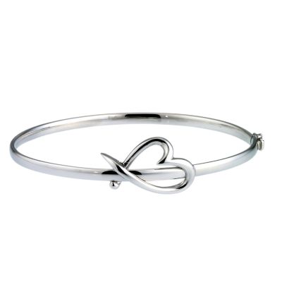 9ct white gold hinged heart bangle