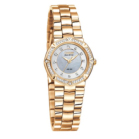 ladies rose gold and stone set watch