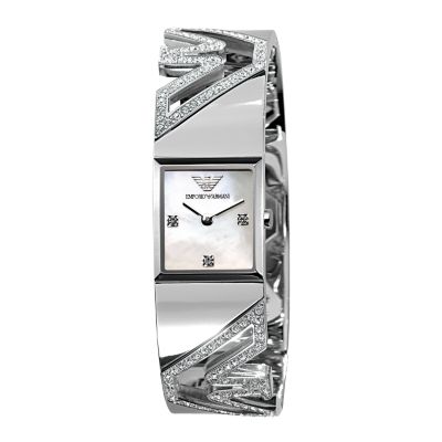 Armani ladies stone-set logo cuff watch