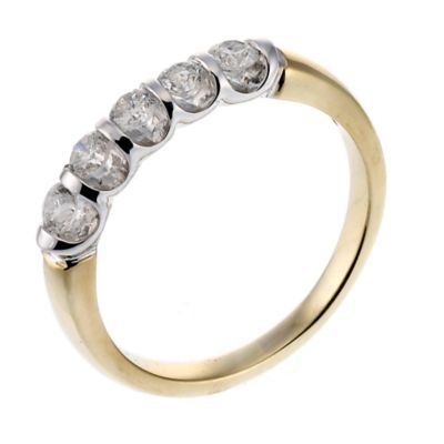 18ct two colour gold five stone half carat diamond ring