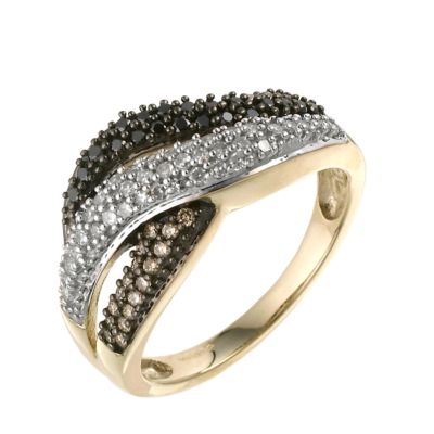 9ct gold 50 point black, brown and white diamond twist ring - Product number 6531989