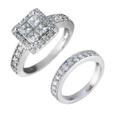 18ct white gold one and a half carat diamond bridal set - Product number 6532829