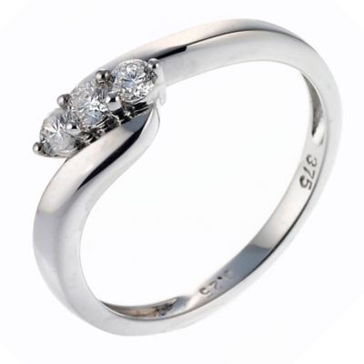 9ct white gold quarter carat 3 stone diamond crossover ring - Product number 6534686
