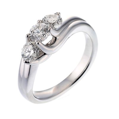 18ct white gold half carat three stone diamond twist ring
