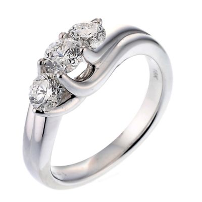 18ct white gold one carat three stone diamond twist ring