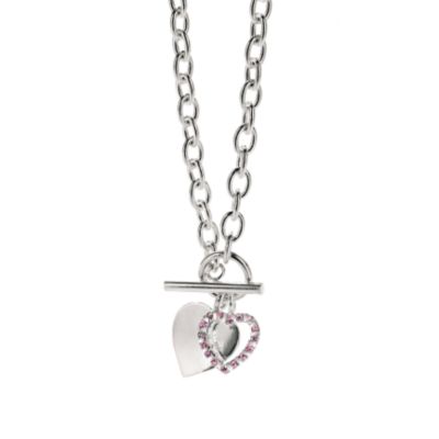 sterling silver pink cubic zirconia heart necklace