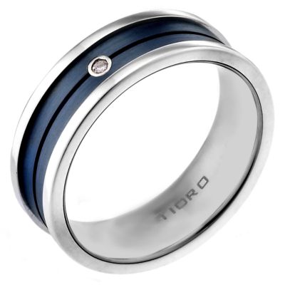 Men's blue titanium and silver ring