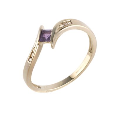 9ct Gold Amethyst and Cubic Zirconia Kick Ring - Product number 6541178