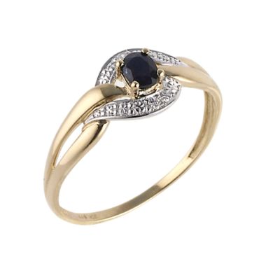 9ct Gold Sapphire and Cubic Zirconia Crossover Ring - Product number 6542034