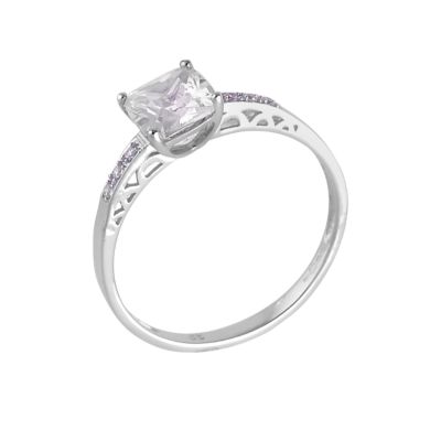 9ct White Gold Cubic Zirconia Solitaire Ring with Shoulder Detail - Product number 6544541