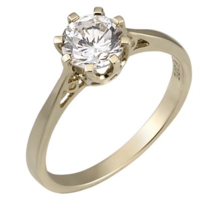 9ct Yellow Gold Cubic Zirconia 1 Carat Look Solitaire Ring - Product number 6544843