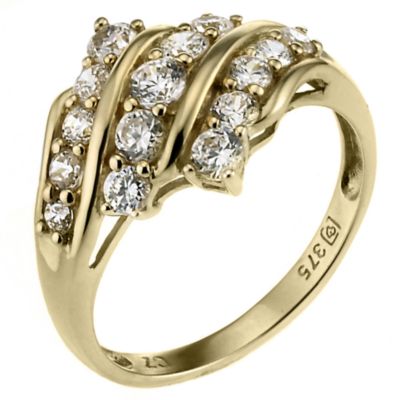 9ct Yellow Gold Cubic Zirconia Cluster Ring