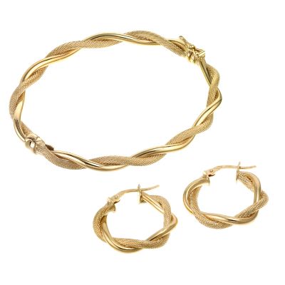 9ct Gold Twist Bangle and Earrings Set - Product number 6546269