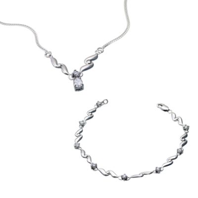 9ct White Gold Cubic Zirconia Pendant and Bracelet Gift Set - Product number 6546285