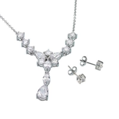 sterling Silver Flower Necklace and Earrings